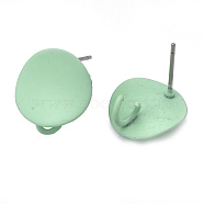 Spray Painted Iron Stud Earring Findings, with Steel Pins and Loop, Flat Round, Aquamarine, 13mm, Hole: 3mm, Pin: 0.7mm(IFIN-S703-04B)