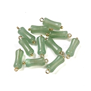 Natural Green Aventurine Pendants, Bamboo Stick Charms with Rack Plating Brass Loops, Real 18K Gold Plated, Long-Lasting Plated, 16x5~5.5mm, Hole: 1.5mm(G-G110-02G-02)