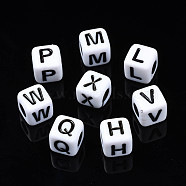 Opaque Acrylic Beads, Cube with Alphabet, Random Mixed Letters, 10x10x10mm, Hole: 5mm, about 628pcs/500g(SACR-S273-35E-01)