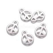 201 Stainless Steel Pendants, Peace Symbol, Stainless Steel Color, 18.5x14x1mm, Hole: 3mm(STAS-D0002-21P)