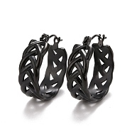 Braided 304 Stainless Steel Hoop Earrings for Women, Electrophoresis Black, 20.5x20x7mm, Pin: 0.6mm(STAS-A057-17EB)