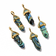 Synthetic Blue Malachite Pendants, Faceted, with Golden Tone Brass Findings, Lead free & Cadmium Free, Bullet, 27~30x9~10x7~8mm, Hole: 4x3mm(G-K329-04G)