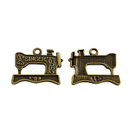 Tibetan Style Alloy Sewing Machine Pendants, with Word Singer, Cadmium Free & Nickel Free & Lead Free, Antique Bronze, 17x20x1.5mm, Hole: 2mm, about 1110pcs/1000g(TIBEP-Q041-075AB-NR)