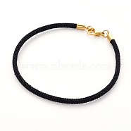 Braided Cotton Cord Bracelet Making, with 304 Stainless Steel Clasps, Golden, Black, 8-5/8 inch(21.8cm), 3mm(MAK-L018-03A-03-G)