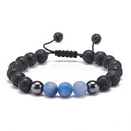 Natural Blue Aventurine & Lava Rock & Synthetic Hematite Round Braided Bead Bracelet, Essential Oil Gemstone Jewelry for Women, Inner Diameter: 2~3 inch(5~7.6cm)(BJEW-JB08387-07)