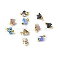 Electroplate Glass Charms, with Brass Ball Head Pins, Triangle, Cornflower Blue, 8x6x4.5mm, Hole: 1.8mm(PALLOY-JF00821-05)