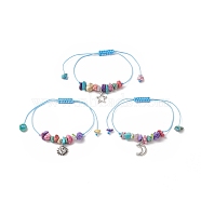 3Pcs 3 Style Moon & Star & Sun Charm Bracelets Set, Synthetic Turquoise Chips Braided Bead Bracelest for Women, Colorful, Inner Diameter: 3/8~3-5/8 inch(1.1~9.1cm), 1Pc/style(BJEW-JB09937)