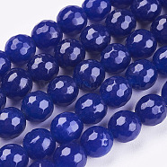 Natural White Jade Gemstone Beads, Faceted Round, Blue, about 8mm in diameter, hole: 1mm, 49 pcs/Strand, Dyed, 15.5 inch(JBS042-8MM-23)