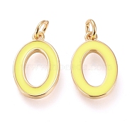Brass Enamel Pendants, with Jump Ring, Long-Lasting Plated, Real 18K Gold Plated, Letter.O, Champagne Yellow, Letter.O, O: 17.5x11x1.8mm, Jump Rings: Inner Diameter: 3mm(KK-R139-02O)