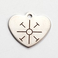 Stainless Steel Pendants, Heart with Direction Pattern, Stainless Steel Color, 21x24x1mm, Hole: 2mm(STAS-L165-E01)