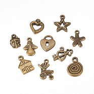Tibetan Style Alloy Pendants, Mixed Shapes, Antique Bronze, 14~20x9~18x1~3mm, Hole: 1.5~4mm, 10pcs/set(TIBEP-X0185-09AB)