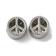304 Stainless Steel Hollow Beads, Flat Round, Stainless Steel Color, 11x6.5mm, Hole: 3.8mm(STAS-I203-45P)