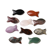 Natural Mixed Gemstone Pendants, Fish Charms, 19.5~20x38~40x6~7mm, Hole: 2~2.5mm(G-XCP0001-13)