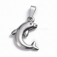 201 Stainless Steel Pendants, Dolphin, Stainless Steel Color, 21.5x15.5x3.5mm, Hole: 2.5x6.5mm(STAS-O113-19P)