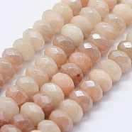 Electroplated Natural Imitation Sunstone Gemstone Beads Strands, Rondelle, Faceted, 8x4~5mm, Hole: 1mm, about 75pcs/strand, 15.3 inch(39cm)(G-G750-01-5x8mm)