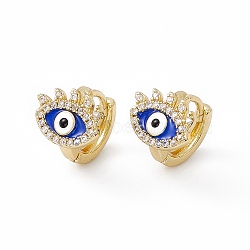 Clear Cubic Zirconia Evil Eye Hoop Earrings with Enamel, Real 18K Gold Plated Brass Jewelry for Women, Lead Free & Cadmium Free, Blue, 11x13x12mm, Pin: 1mm(EJEW-I270-12G-04)
