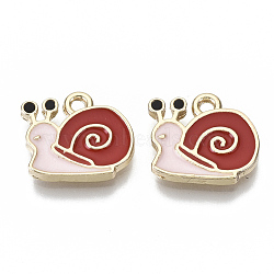 Eco-Friendly Zinc Alloy Charms, with Enamel, Cadmium Free & Nickel Free & Lead Free, Snail, Light Gold, Red, 12x14x2mm, Hole: 1.6mm(X-FIND-N048-038C-NR)