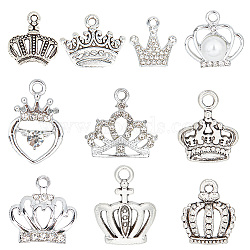 60Pcs 10 Style Alloy Pendants, Crown Charm, Antique Silver & Platinum, 14~20x12~18x1.5~8.5mm, Hole: 1~2.5mm, 6pcs/style(FIND-SC0005-21)