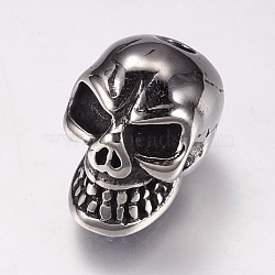 304 Stainless Steel Beads, Skull, Antique Silver, 15.5x10x12mm, Hole: 3mm(X-STAS-F144-111AS)