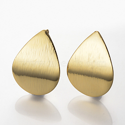 Ear Stud Findings, with Loop, Nickel Free, Real 18K Gold Plated, Teardrop, 28x21mm, Hole: 2mm, Pin: 0.8mm(KK-T020-37G)