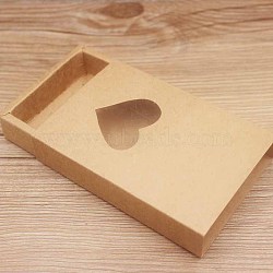 Foldable Kraft Paper Sliding Boxes, with Heart Clear Window Paper Drawer Boxes, Rectangle, Camel, Box: 11.5x8x2cm(CON-L018-H01)