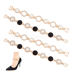 AHADEMAKER 4Pcs 2 Style Alloy Decorative Shoe Chains, with Glass Rhinestone & ABS Plastic Pearls, Platinum & Golden, 142~152x12.5~14x6.5mm, Hole: 4~7x3.5~4mm, 2pcs/style(FIND-GA0002-41)