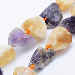 Rough Natural Amethyst and Citrine Beads Strands, Nuggets, 18~37x12~30mm, Hole: 2mm, about 16~17pcs/strand, 16.5 inch~17.3 inch(42~44cm)(G-K203-60)