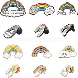 Creative Zinc Alloy Brooches, Enamel Lapel Pin, with Enamel and Iron Butterfly Clutches or Rubber Clutches, Rainbow, Mixed Color, 12pcs/box(JEWB-CA0001-01)