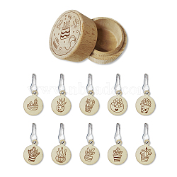 20Pcs 10 Style Round Wood Locking Stitch Markers, with Gourd Safety Pins & 2Pcs Storage Box, Box: 5.5cm, Marker: 20mm(TOOL-WH0057-004)