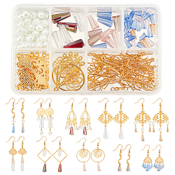 212Pcs DIY Earring Making Kits, Including Glass Beads, Glass Pearl Beads, Brass Linking Rings & Jump Rings & Pins & Earring Hooks, Alloy Links & Pendants, Golden(DIY-SC0015-61G)