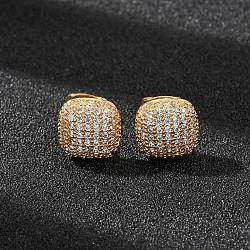 Brass Micro Pave Cubic Zirconia Stud Earrings, Pave Cluster Earring for Women, Square, Real 18K Gold Plated, 10x10mm(EJEW-F418-15G)