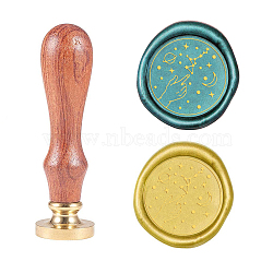 Wax Seal Stamp Set, Sealing Wax Stamp Solid Brass Head,  Wood Handle Retro Brass Stamp Kit Removable, for Envelopes Invitations, Gift Card, Moon Pattern, 83x22mm, Head: 7.5mm, Stamps: 25x14.5mm(AJEW-WH0131-651)
