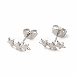 304 Stainless Steel Star Stud Earrings for Women, Stainless Steel Color, 12.5x6mm, Pin: 0.7mm(EJEW-C004-01P)