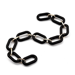 Handmade Acrylic Cable Chains, with Aluminum Links, for Jewelry Making, Oval, Light Gold, Black, Links: 27x16.5x4mm and 15x7.5x2mm, 39.37 inch(1m)strand (AJEW-JB00713-04)
