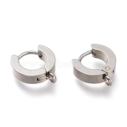 Tarnish Resistant 201 Stainless Steel Huggie Hoop Earrings Findings, with Vertical Loop, with 316 Surgical Stainless Steel Earring Pins, Ring, Stainless Steel Color, 12x11x3mm, Hole: 1.4mm, Pin: 1mm(STAS-A167-01C-P)