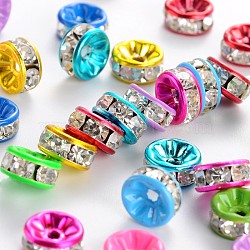 Painted Brass Rhinestone Spacer Beads, Grade A, Straight Edge, Rondelle, Mixed Color, 8x4mm, Hole: 2mm(RB-S010-8mm-M)