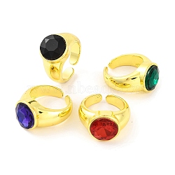 Brass Glass Round Wide Open Cuff Ring for Women, Real 18K Gold Plated, Mixed Color, 23mm, Adjustable (RJEW-U003-19)