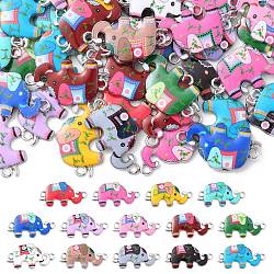 70Pcs 14 Styles Zinc Alloy Connector Charms, Elephant Links, Platinum, with Enamel, Mixed Color, 14x25x1.5mm, Hole: 2mm, 5pcs/style(ENAM-CJ0004-21)