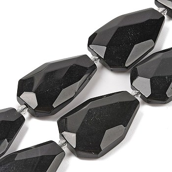 Natural Obsidian Beads Strands, Faceted Teardrop, 36~40x24~26x9.5~10.5mm, Hole: 2mm, about 9pcs/strand, 14.96''(38cm)