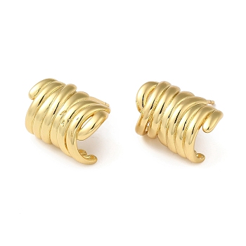Rack Plating Brass Column Stud Earrings, Half Hoop Earrings for Women, Lead Free & Cadmium Free, Long-Lasting Plated, Real 18K Gold Plated, 12x18mm