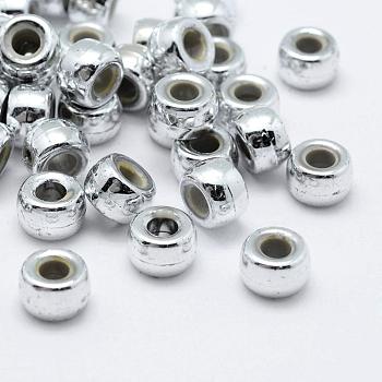 Plating Eco-Friendly Plastic Beads, Large Hole Beads, Column, Silver Color Plated, 9x5.5mm, Hole: 4mm, about 1730pcs/500g
