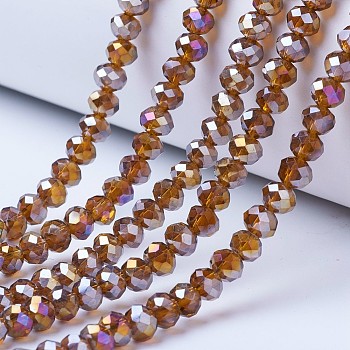 Electroplate Glass Beads Strands, AB Color Plated, Faceted, Rondelle, Saddle Brown, 8x6mm, Hole: 1mm, about 72pcs/strand, 16.14 inch(41cm)