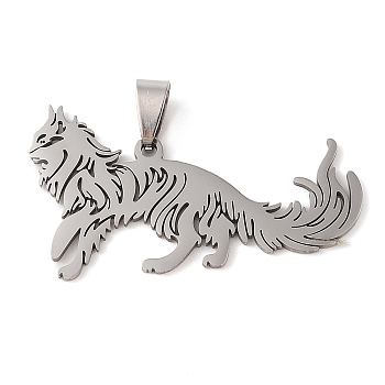 Hollow Out 201 Stainless Steel Pendants, Cat Charm, Stainless Steel Color, 25x45.5x1.5mm, Hole: 4.5x8.5mm