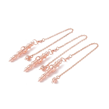 Rack Plating Brass Cable Chain Pointed Dowsing Pendulums, with Alloy Lobster Claw Clasps and Iron Round Beads, Cadmium Free & Lead Free, Rose Gold, 240mm, Hole: 2mm