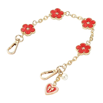 Alloy with Plastic Imitation Pearl for DIY Keychains, Phone Case Decoration Jewelry Accessories, Flower, Red, 31.8cm