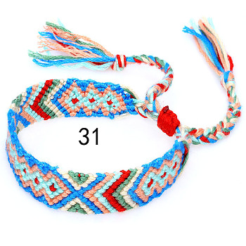 Cotton Braided Rhombus Pattern Cord Bracelet, Ethnic Tribal Adjustable Brazilian Bracelet for Women, Royal Blue, 5-7/8~14-1/8 inch(15~36cm)