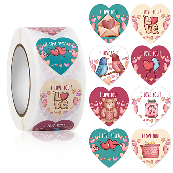 Heart with I Love You Paper Stickers, Valentine's Day Self Adhesive Roll Sticker Labels, for Envelopes, Bubble Mailers and Bags, Green, 25mm, 500Pcs/roll