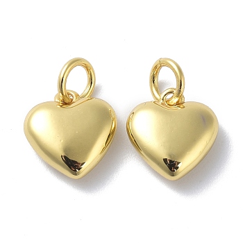 Brass Pendants, Long-Lasting Plated, with Jump Ring, Heart, Real 18K Gold Plated, 10x10x3.5mm, Jump Ring: 5x1mm, Inner Diameter: 3mm