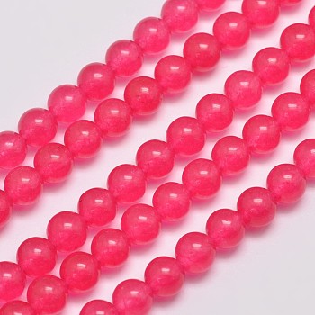 Natural & Dyed Malaysia Jade Bead Strands, Round, Cerise, 6mm, Hole: 0.8mm, about 64pcs/strand, 15 inch