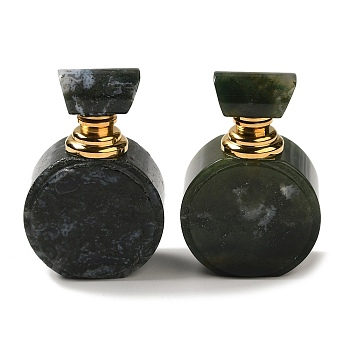 Natural Moss Agate Dropper Perfume Bottles, with Golden Tone 304 Stainless Steel Findings, SPA Aromatherapy Essemtial Oil Empty Bottle, 4.2x2.35~2.4x6.1cm